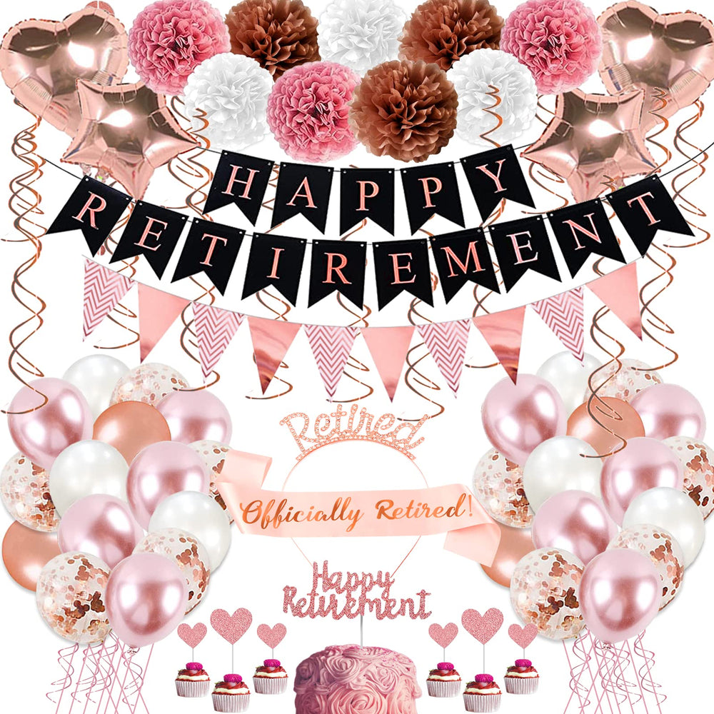 Bluegogo rose gold retirement banner for chic party photos and backdrop