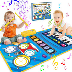 BLUEJAY baby piano-drum mat in action, toddlers explore rhythm on soft fabric