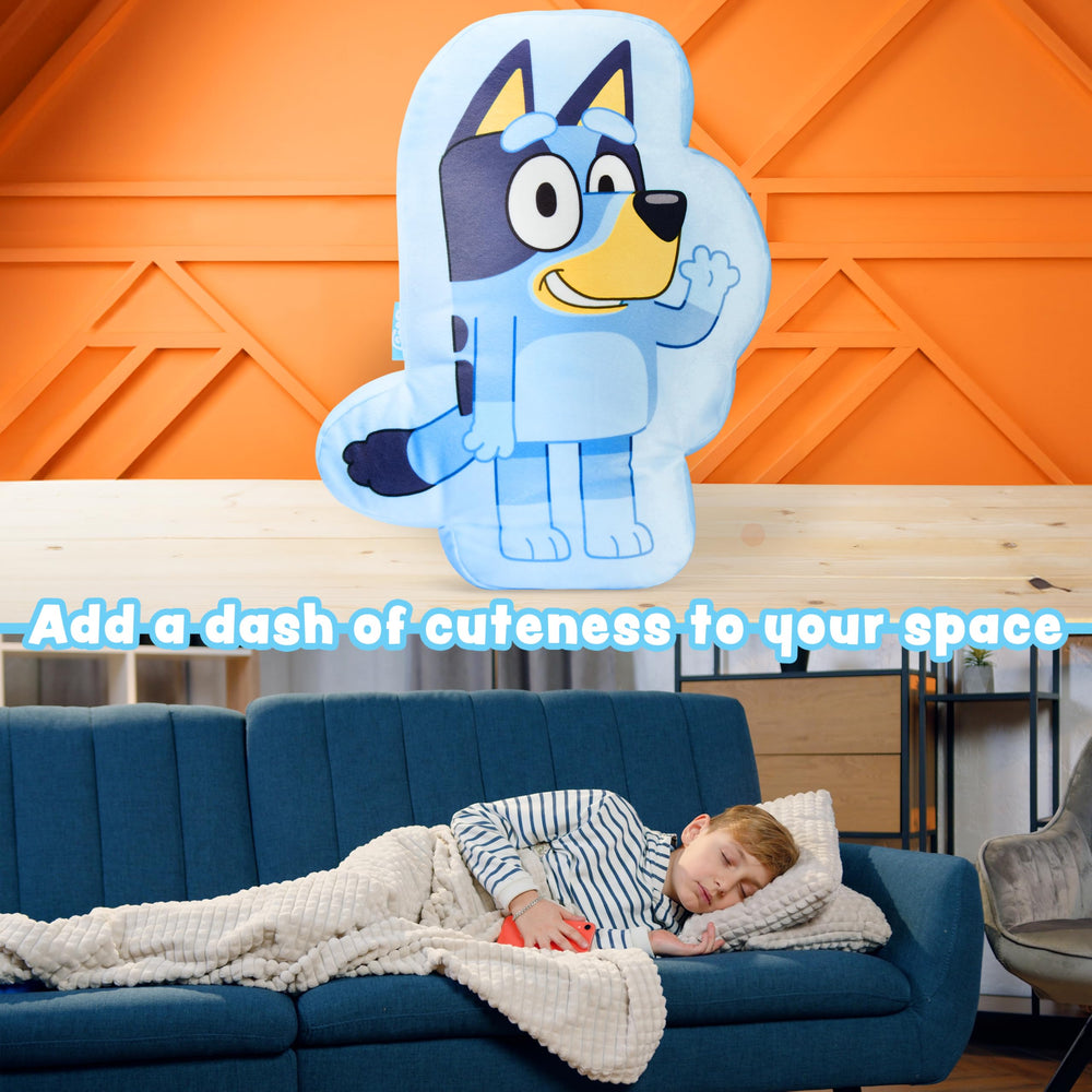 Bluey 3D plush pillow in nursery decor brightening play spaces.