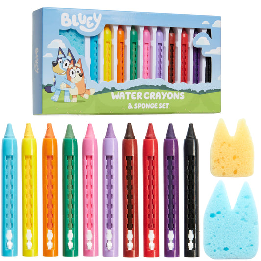 Bluey bath crayons collection with 10 colours for creative bathtime art.