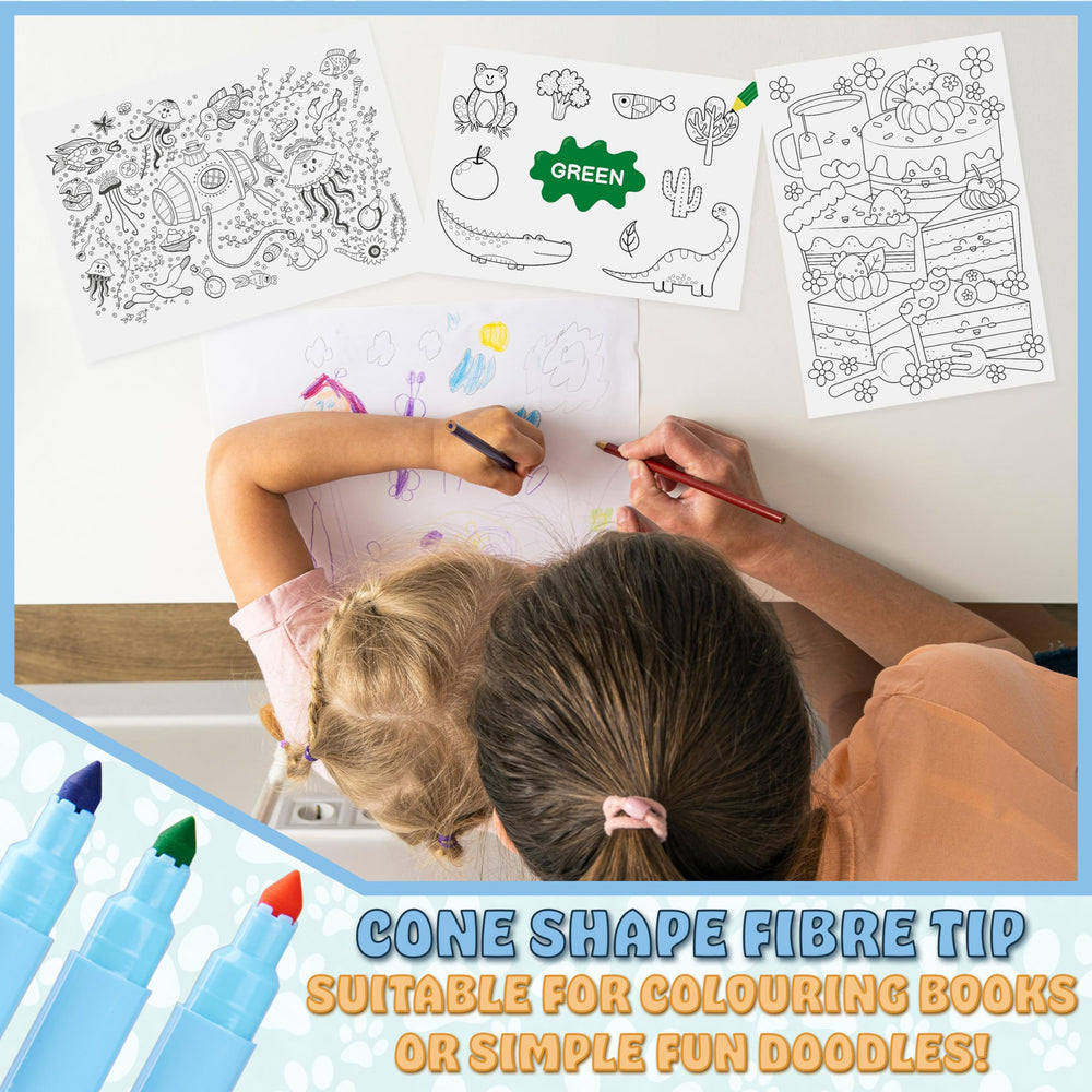 Bluey pens in kid's hand coloring, enjoying mess-free, easy-clean craft sessions.