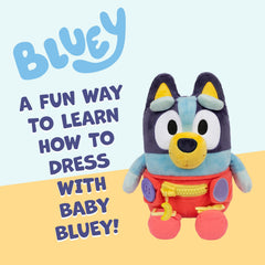 Bluey Dress and Play plush features a zipper to encourage independent dressing.