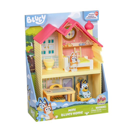 Bluey mini house playset front view highlights compact design for travel-friendly pretend play.