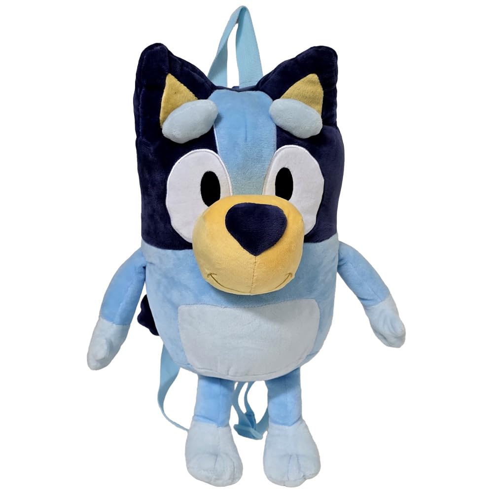 Bluey plush backpack front view with adjustable straps for comfortable daily use