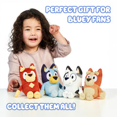 Bluey plush collection displayed on a kid-friendly shelf for easy gifting and display.