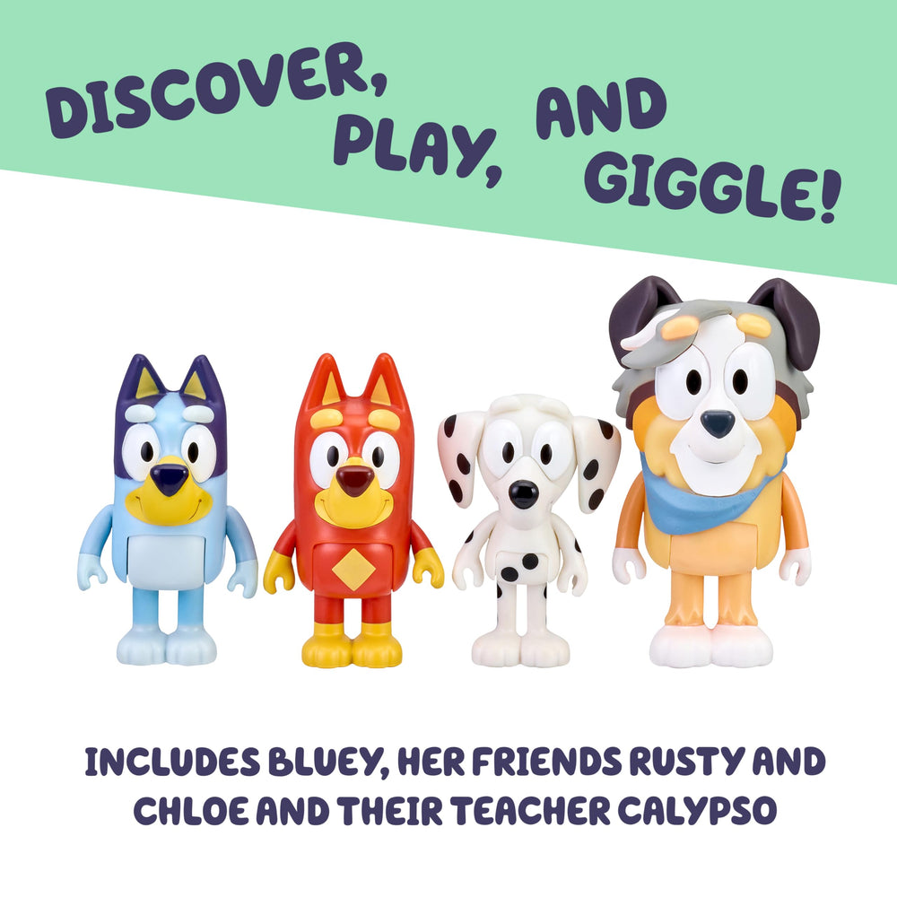 Bluey school pack Rusty figure supports social adventures.