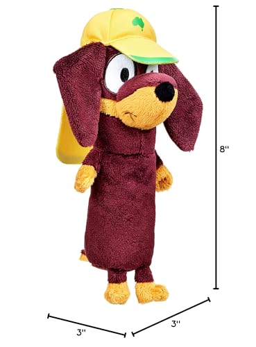 Bluey Snickers plush with embroidered details, durable for storytime.