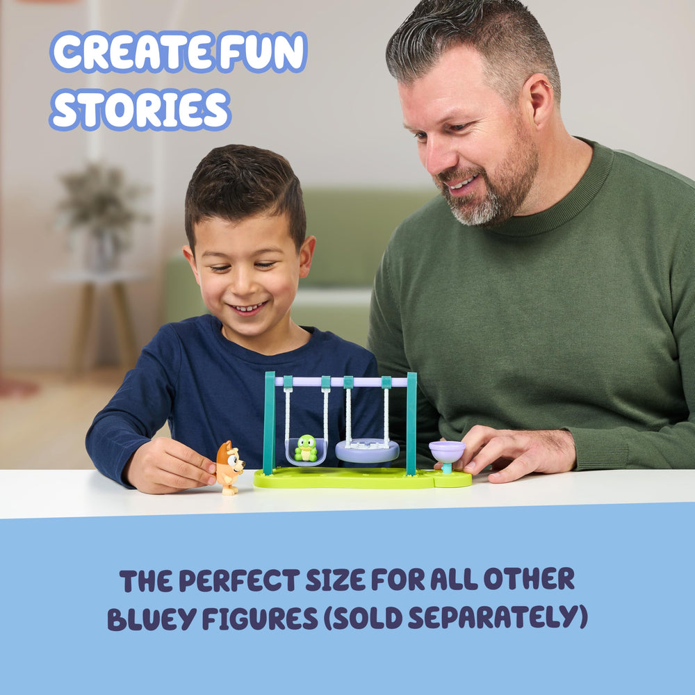 Bluey spinny ride with figures promotes dynamic motion and storytelling.