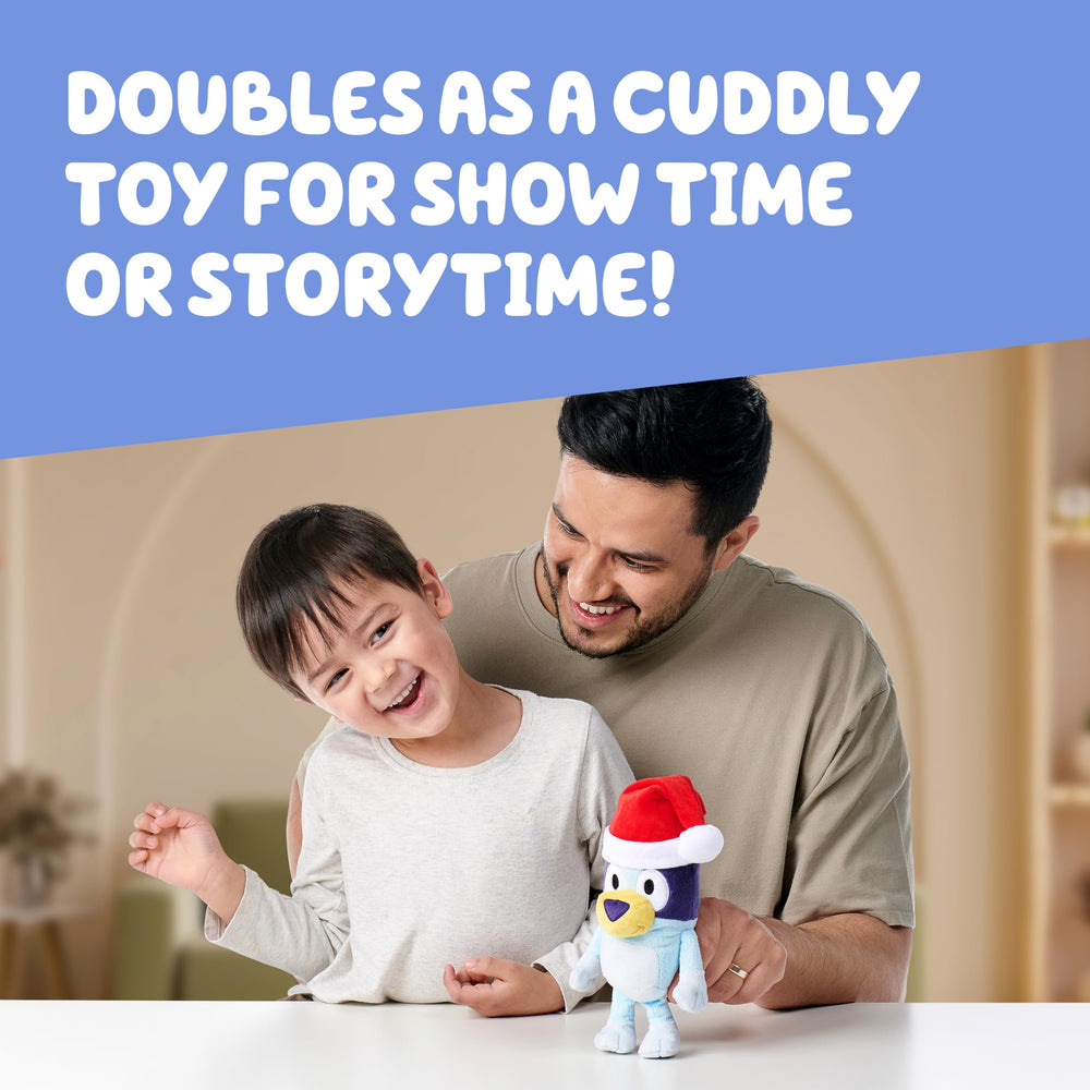 Portable Bluey plush pair fits bags for on-the-go fun.