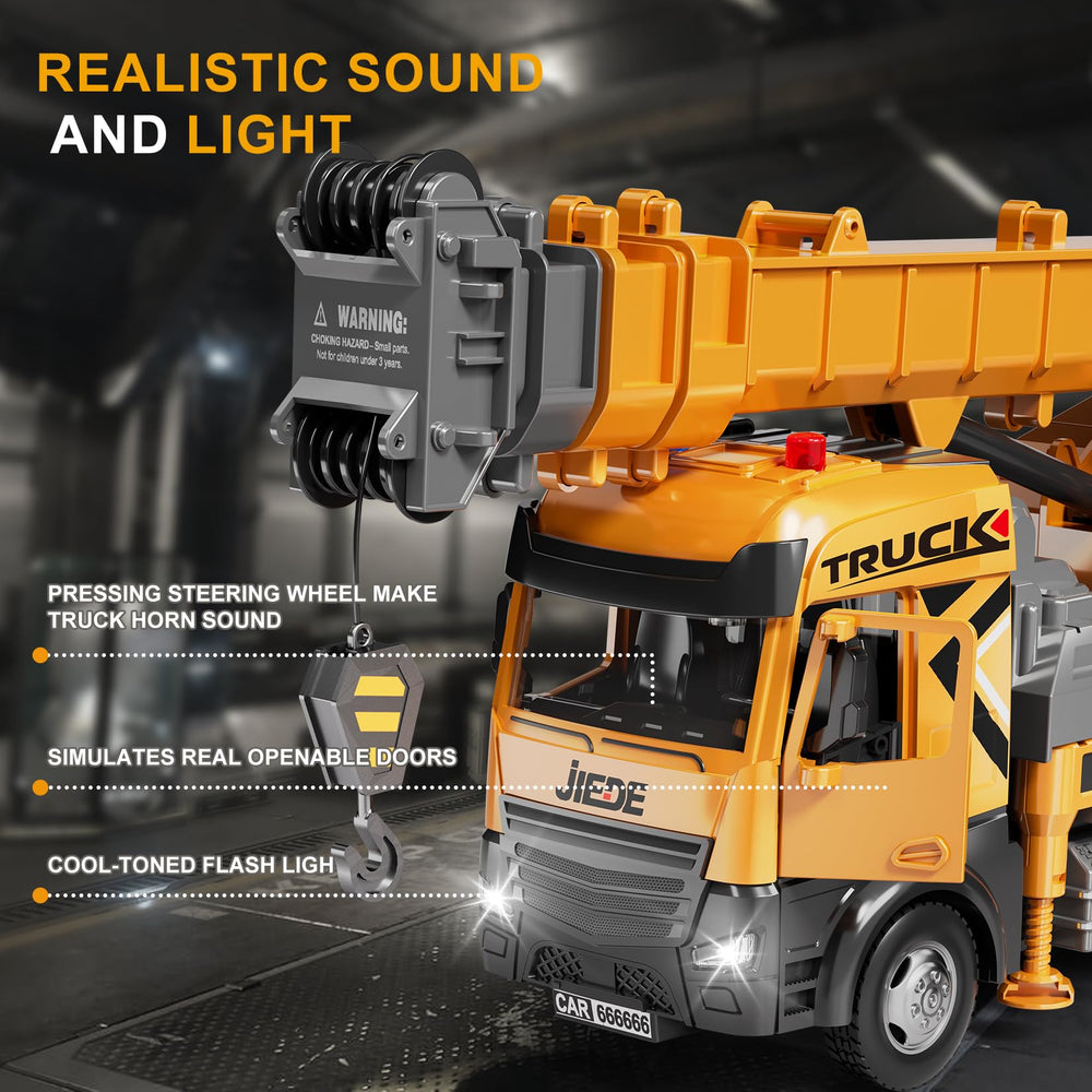 BLUEYAK crane truck lights and horn enhance sensory play.