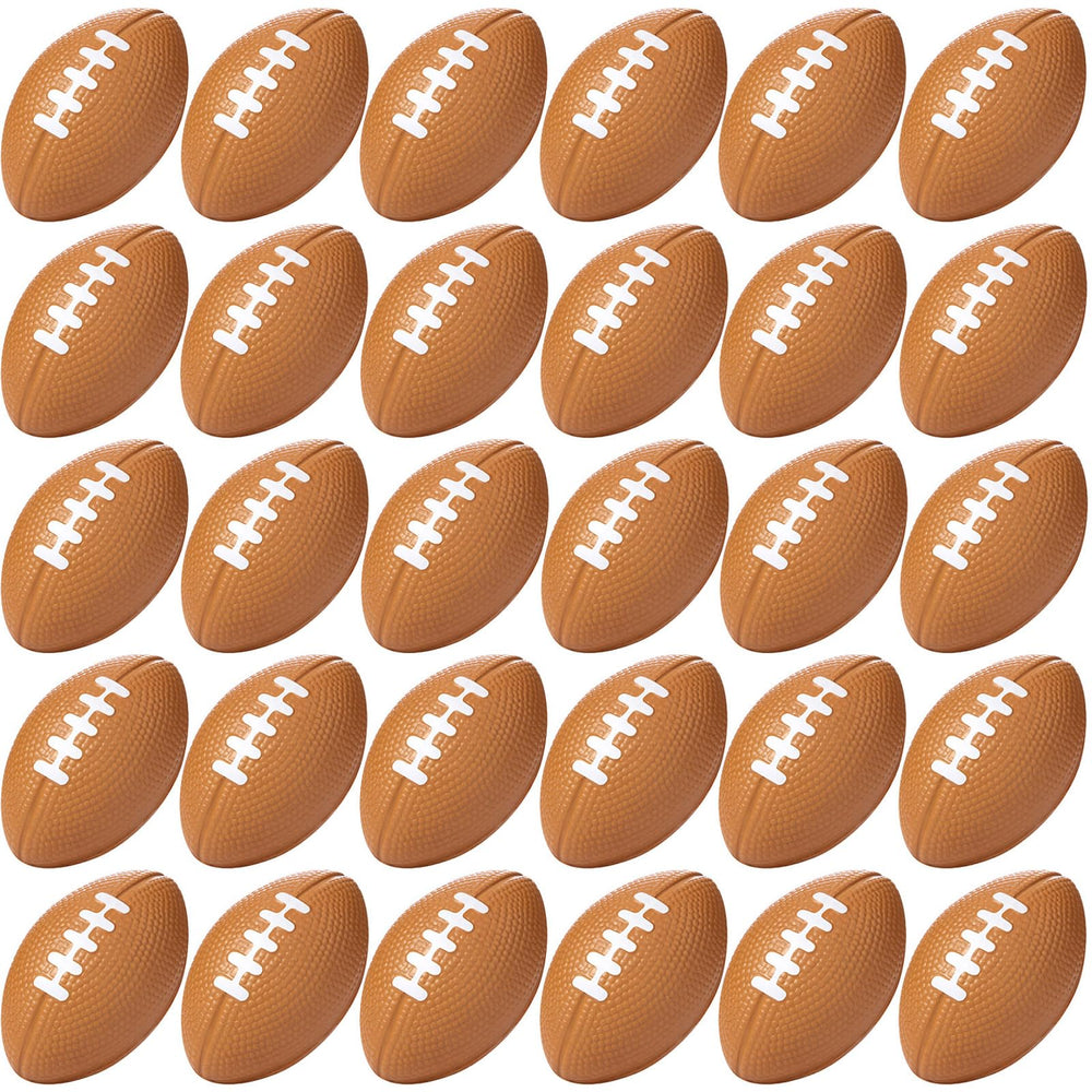 Blulu mini foam footballs 30-pack with soft, squeezable texture for stress relief and play.