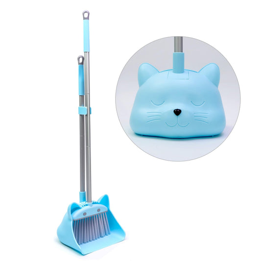 Bluocean 28-inch kids broom and dustpan in blue bubble design for easy family cleanup.
