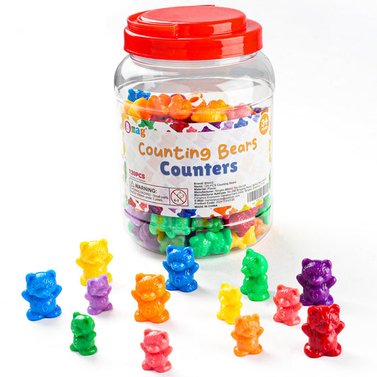 Bmag counting bears with 60 large and 60 small pieces in 12 colors for early math play.