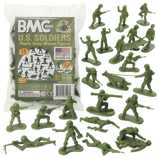 BMC Toys Plastic Army Women in olive drab ready for imaginative battle scenarios.