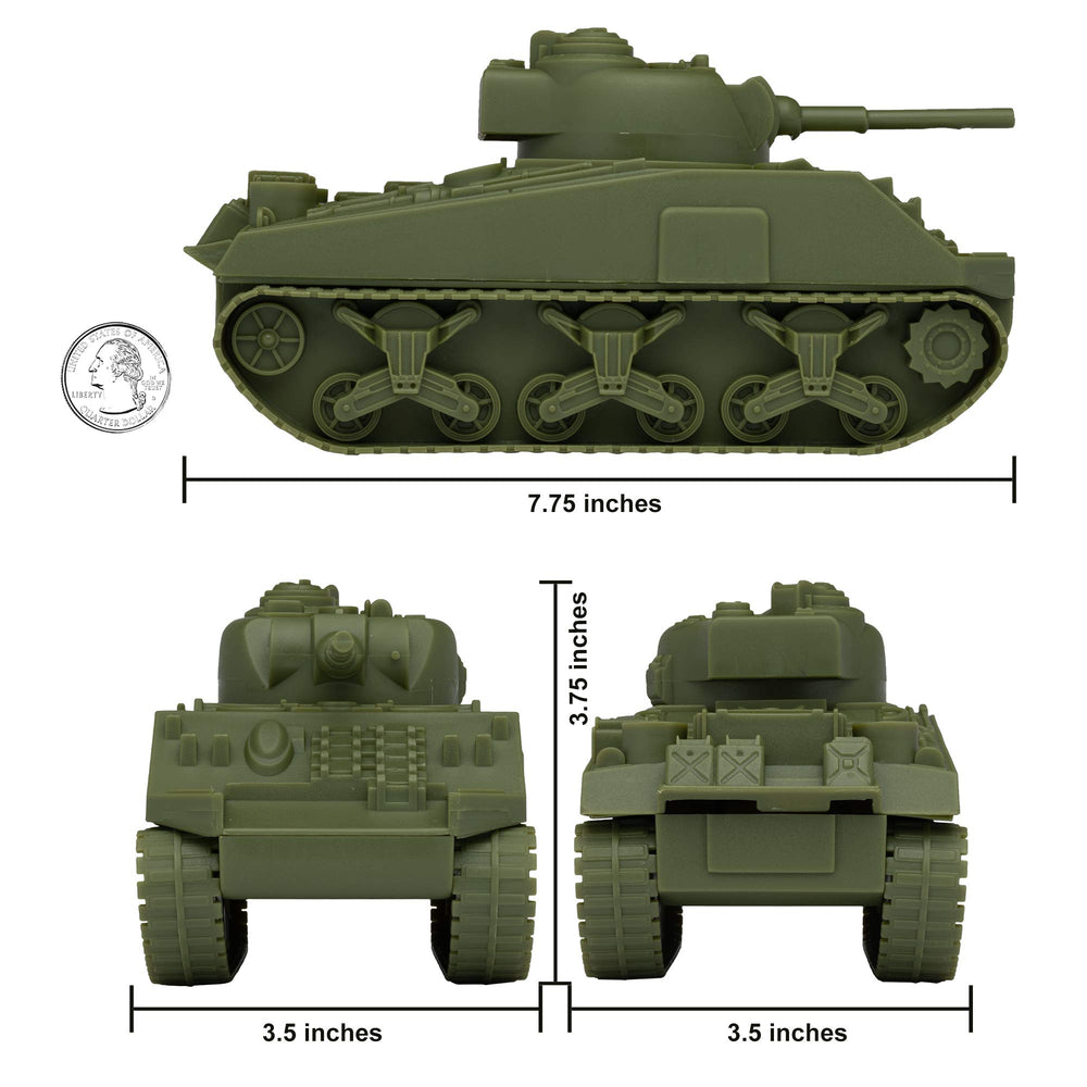 BMC Toys Sherman M4 tank turret swivels for interactive battles.