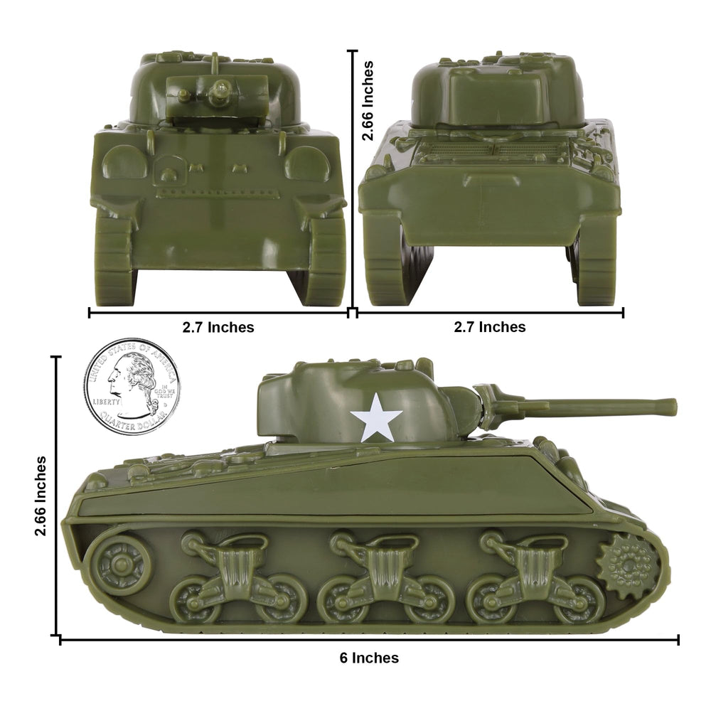 BMC Toys Sherman M4 tank side view in OD green ideal for classroom displays