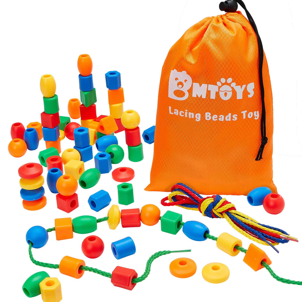 BMTOYS lacing beads with bright colors for hands-on learning and color recognition.