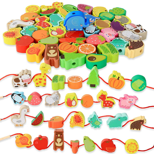 BMTOYS Montessori threading beads with animals for fine motor play.