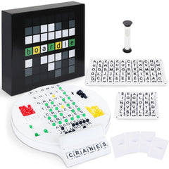 Boardle rotating game board enables fast word duels during family game night.