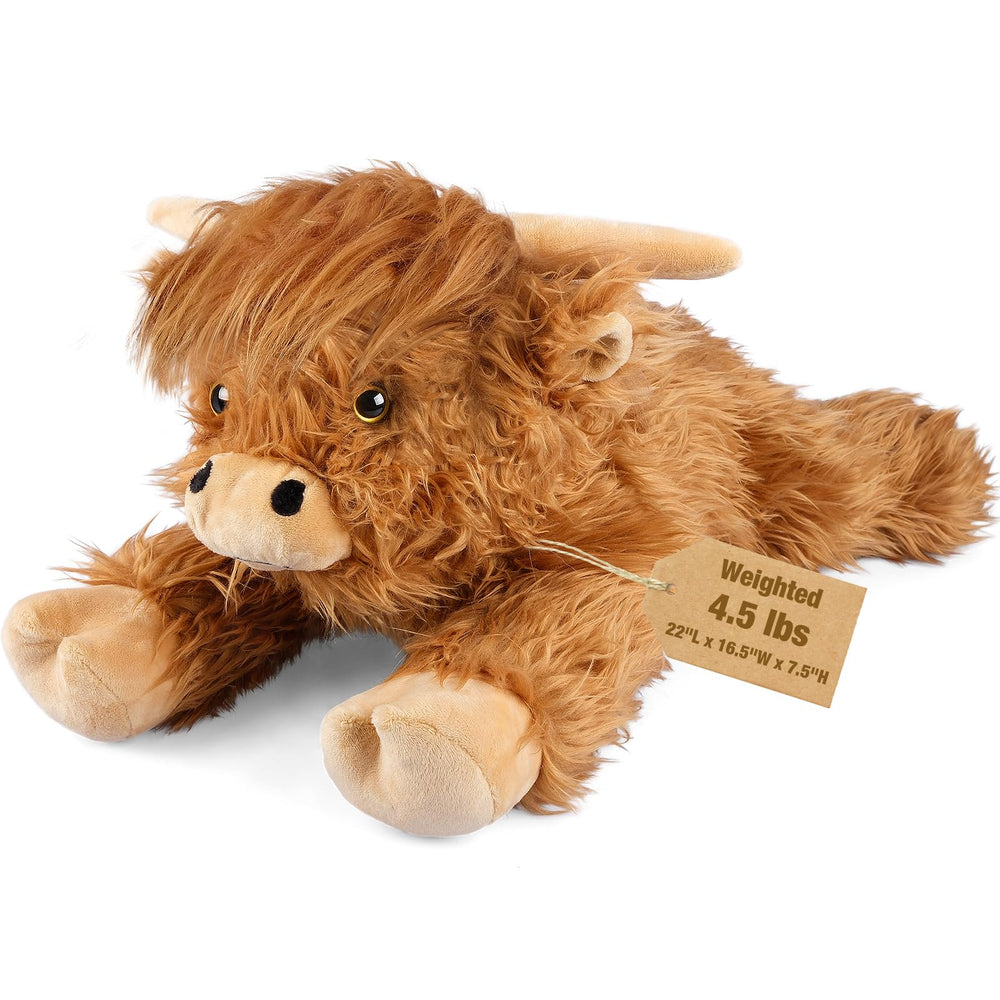 Bobbie & Laxi Highland Cow weighted plush, 22-inch, ideal for cozy hugs.