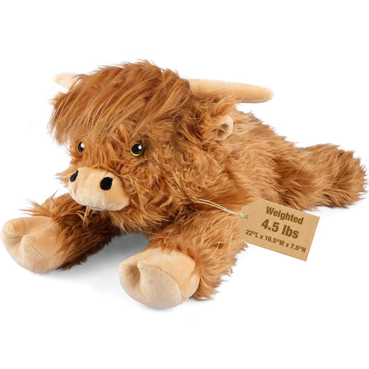 Bobbie & Laxi Highland Cow weighted plush, 22-inch, ideal for cozy hugs.
