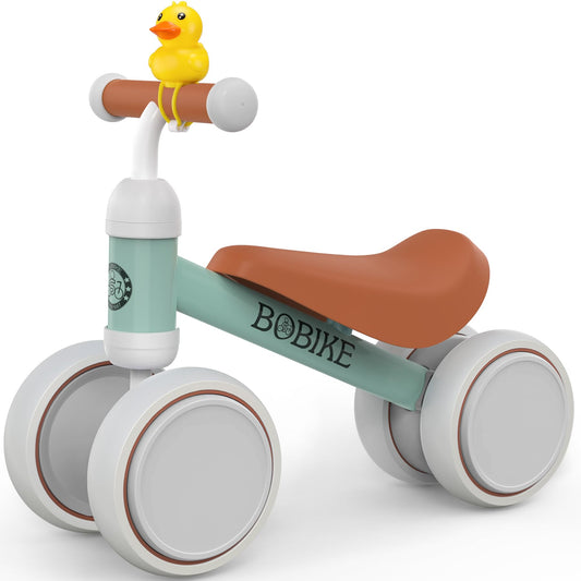 Bobike light-green balance bike front view shows safety-focused design.