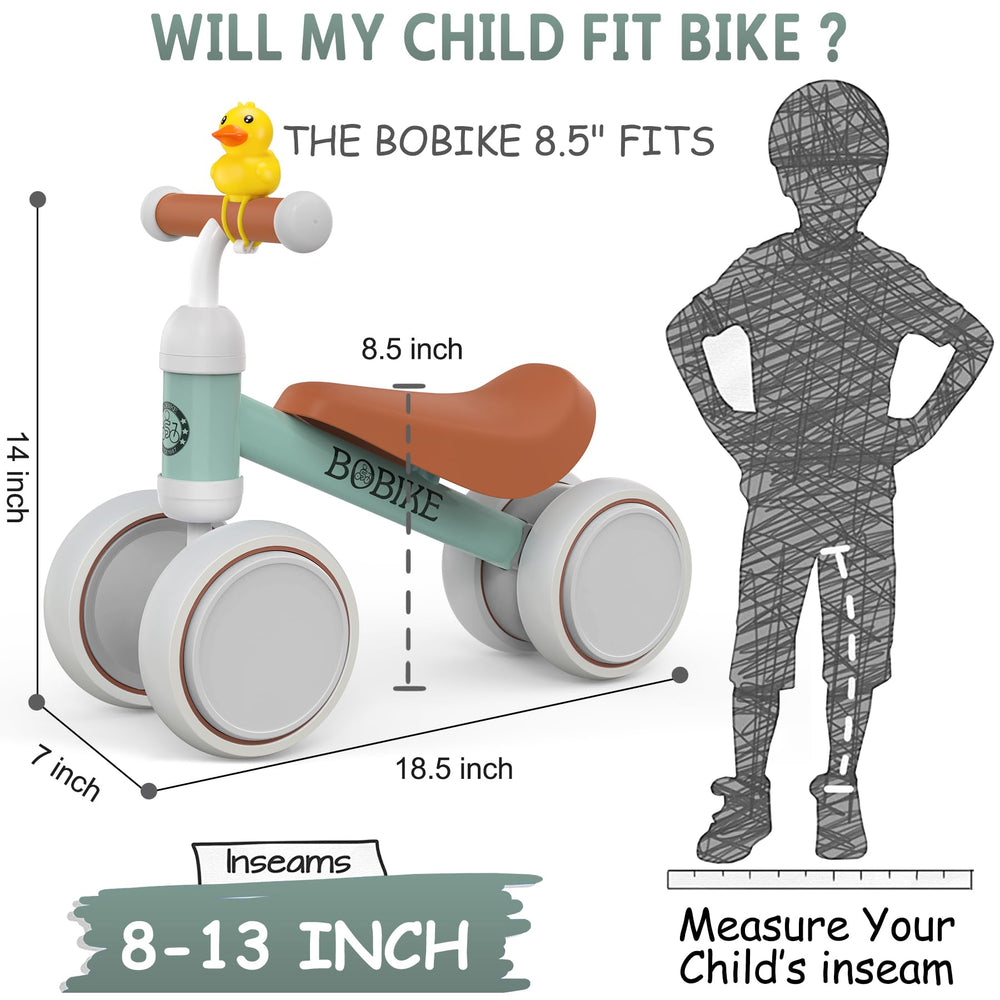 Bobike balance bike light-green seat area shows toddler-friendly comfort.