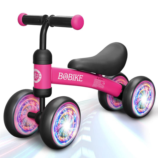 Bobike Baby Balance Bike Toy front view highlights safe four-wheel design for toddlers