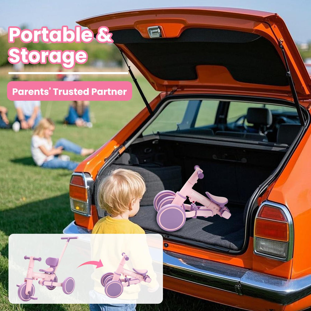 Bobike backrest seat provides secure seating for growing riders during trips.