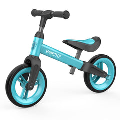 Bobike Toddler Balance Bike blue frame close-up highlighting durable construction.
