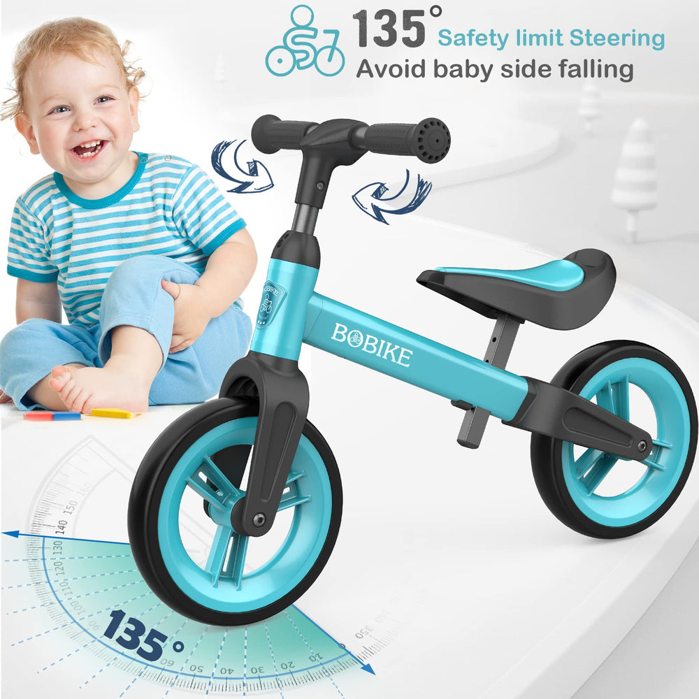 Bobike blue bike used indoors and outdoors for versatile play.