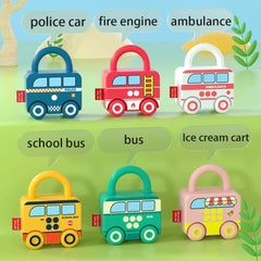 Bobotanco ambulance toy with locking mechanisms to encourage counting and problem solving
