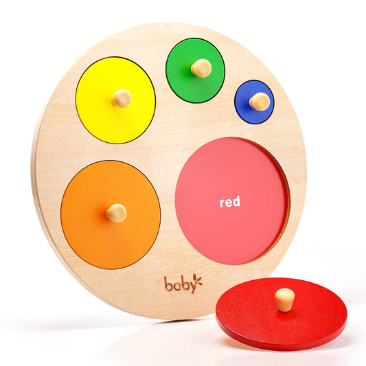 Boby Montessori circle puzzle board with knobs promotes fine motor skills