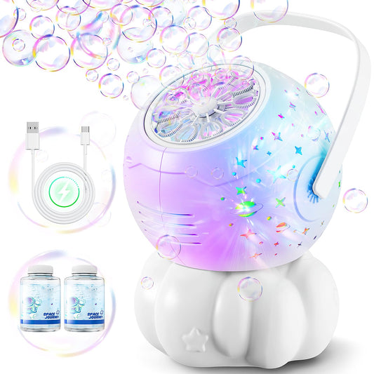 Boerfmo USB-C bubble machine with multicolor LEDs for vibrant outdoor play.