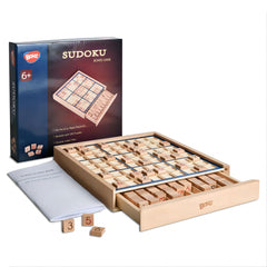 BOHS wooden Sudoku board with drawer for quick access during play.