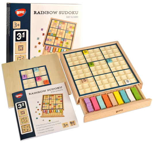 BOHS wooden rainbow Sudoku Puzzle 4x4 grid for beginners enhances focus and pattern recognition.