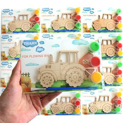 Boikoky 12-pack wooden tractors ready for painting at a farm-themed party