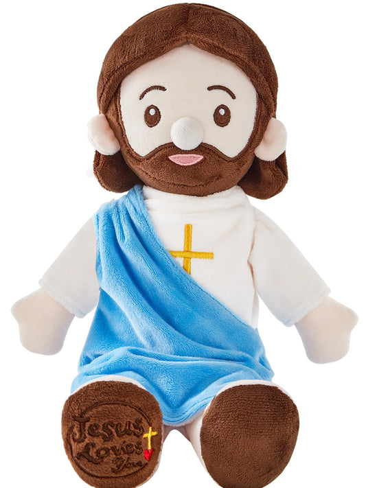 BOKUFLY Jesus plush doll in blue robe, cozy companion for prayer time