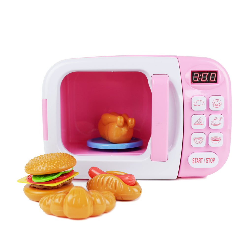 Boley pink microwave playset with toy microwave for imaginative cooking play