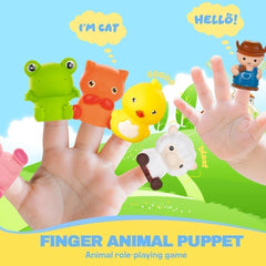 BOLZRA Farm Animals Train Toy: soft rubber animal finger puppets for little hands.