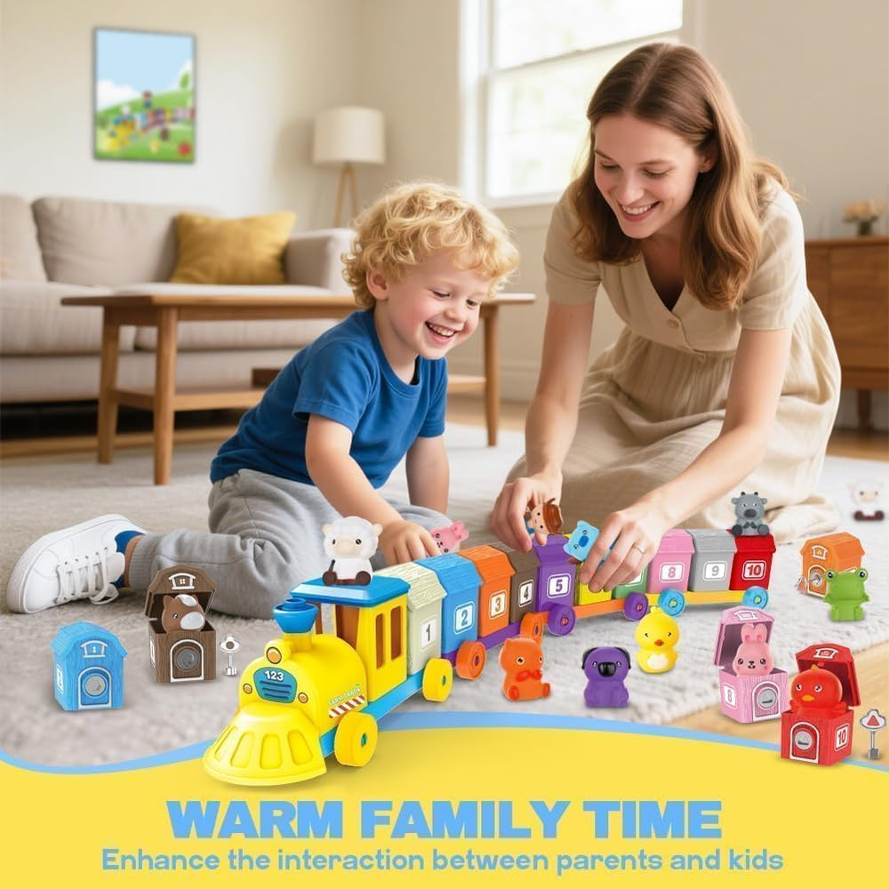 BOLZRA Farm Animals Train Toy: gift-ready packaging for birthdays.