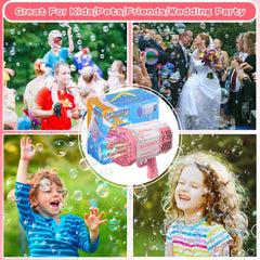 BOMOCO bubble gun kids playing outdoors on a sunny day with bubbles