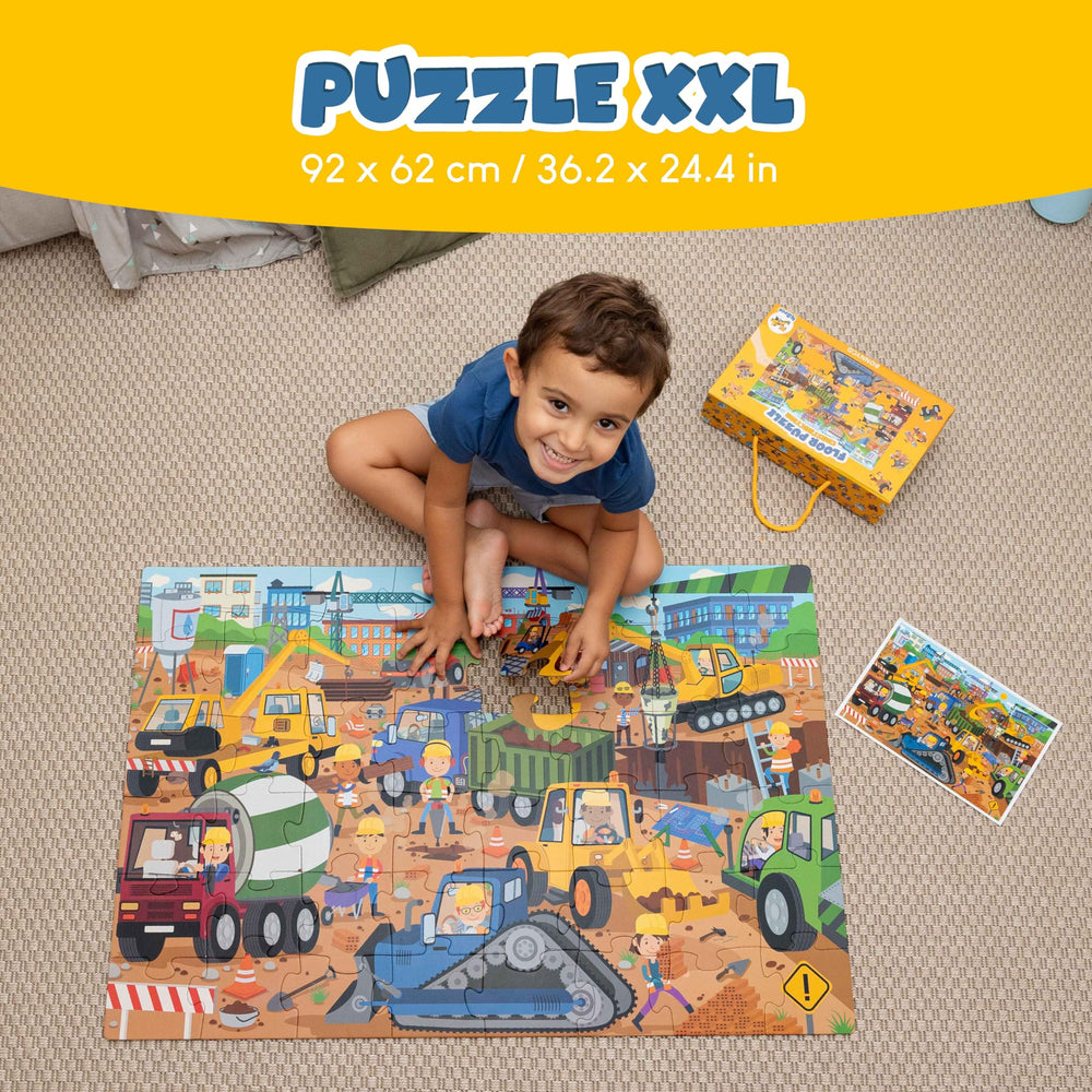 BONNYCO Giant Floor Puzzle construction site excavator: enhances problem-solving through hands-on assembly.