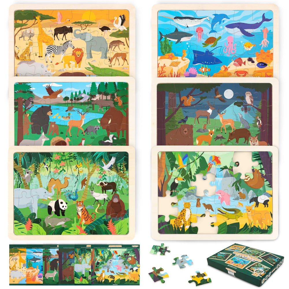Bonnyco wooden puzzle set African Savanna, engaging wildlife scene for curious kids' learning