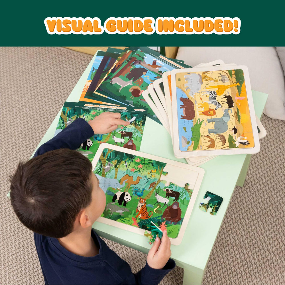 Bonnyco wooden puzzle European fauna, diverse species scenes support observation and sequence skills