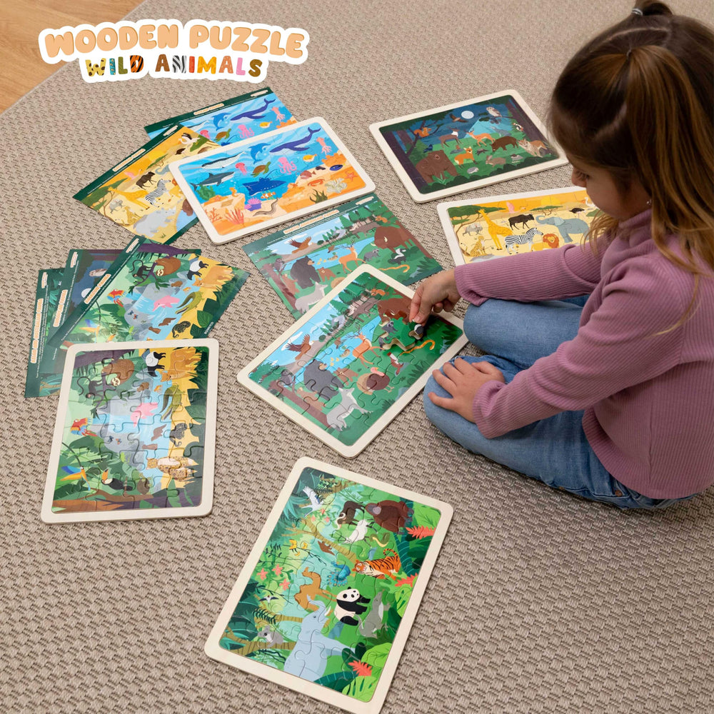 Bonnyco wooden puzzle pieces with unique shapes, precise cuts promote focused problem solving