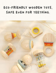 BONOVISTA natural finish wood toys with smooth edges for safe mouthing.