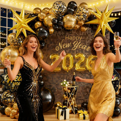 Bonropin black and gold confetti balloons add festive texture and shine