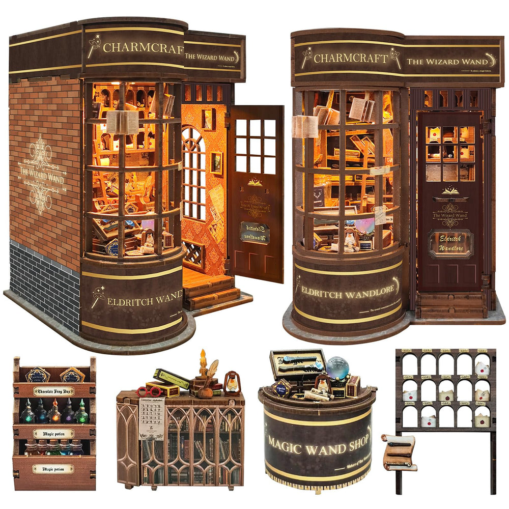 BookTop Doll House Kit exterior view highlights gothic design for shelf decor.
