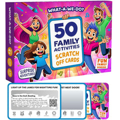 Booky Baby scratch-off family activities card revealed during a cozy family night.